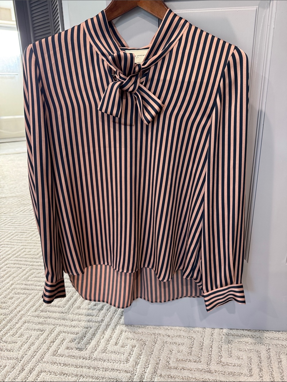 United Arrows Striped Tie Neck Blouse-size S